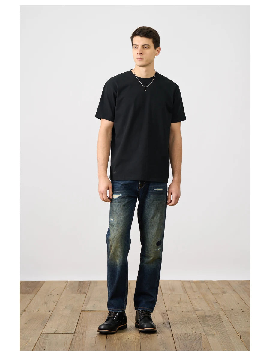 SIMWOOD 2025 Men’s Oversized 100% Cotton T-Shirt – Breathable & Comfortable Spring/Summer Top, 310gsm