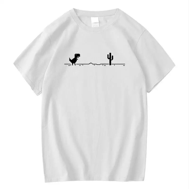 Men’s Summer Cotton T-Shirt with Funny Dinosaur & Cactus Print – Casual O-Neck Streetwear Tee, Soft & Comfy Basic Top