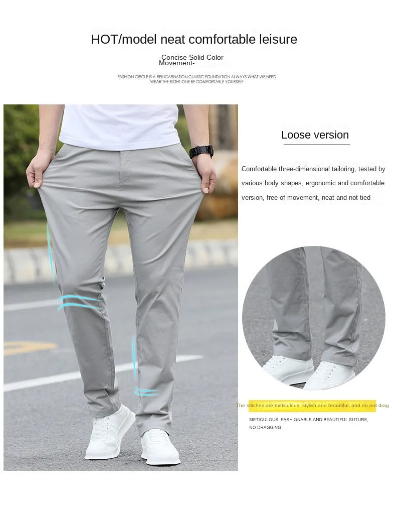 Men's Premium Cotton Chino Pants – Breathable Straight-Leg Casual Trousers (Waist Sizes 28 to 40)