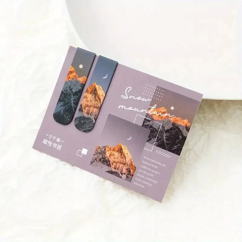 2pcs Magnetic Forest-Themed Bookmarks – Landscape Design for Book Lovers & Readers