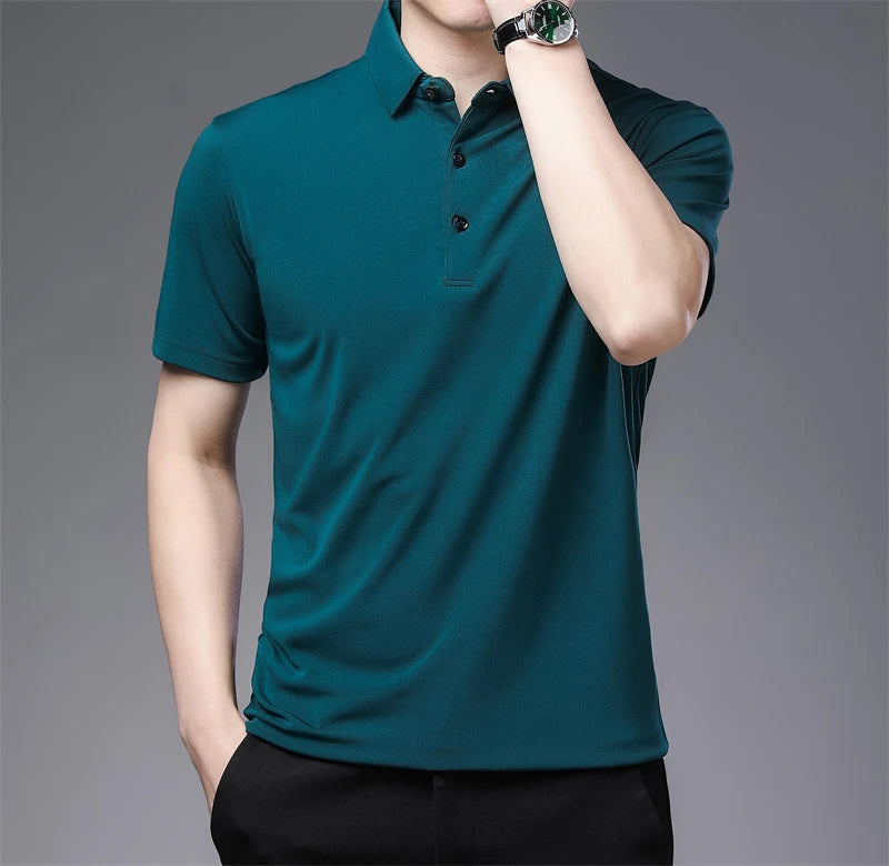 2024 Men's Solid Color Polo Shirt – Summer Casual Business Style, Short Sleeve, Comfortable & Breathable