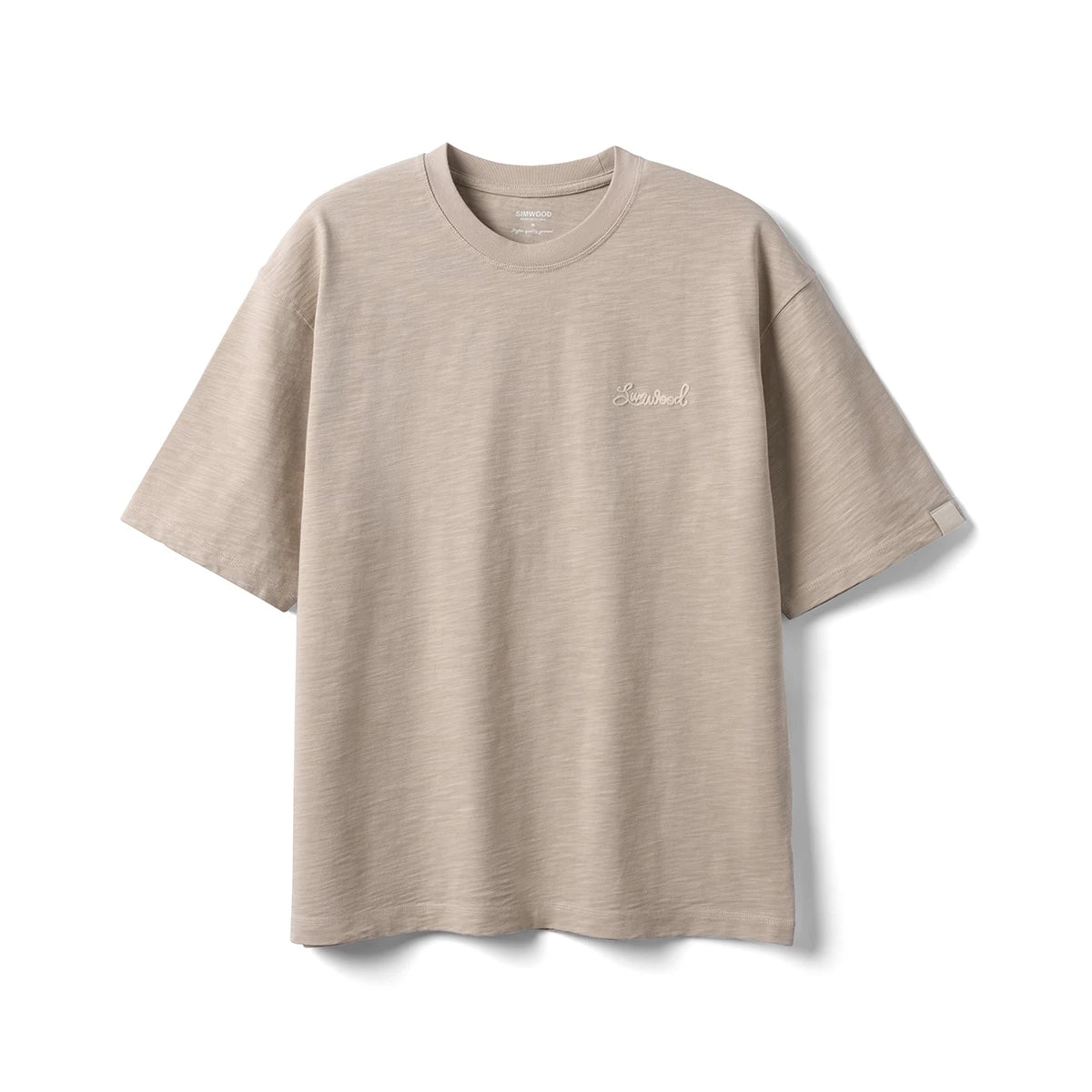SIMWOOD 2025 Summer Oversized Heavyweight 300gsm Slub Cotton T-Shirt for Men with Letter Embroidery