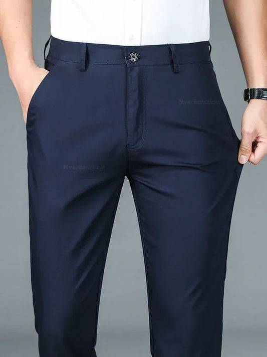 Men's Summer Bamboo Fiber Slim Fit Business Trousers – Breathable, Stylish Formal Long Pants for Casual or Office Wear