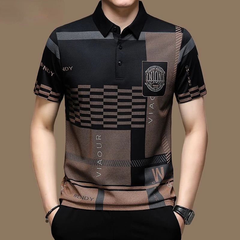 Men’s Short Sleeve Polo Shirt – Casual Micro-Elastic Breathable Button-Up Top for Daily Wear and Fashion