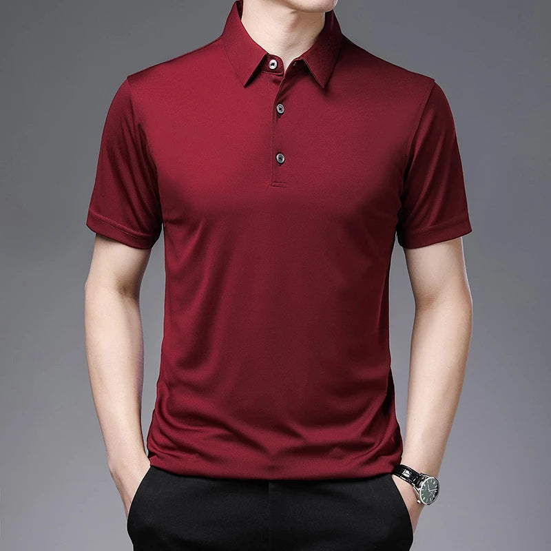 2024 Men's Solid Color Polo Shirt – Summer Casual Business Style, Short Sleeve, Comfortable & Breathable