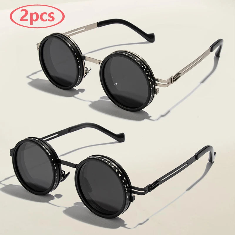 Adjustable Polarized Motorcycle Sunglasses – Round UV400 Punk-Style Eyewear for Men & Women, ND9 Light Dimming Sun Glasses