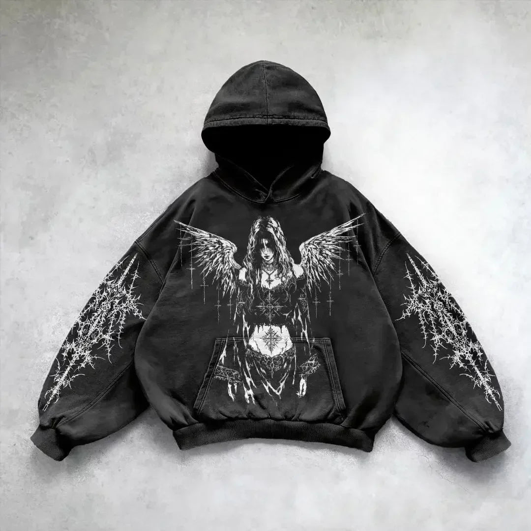 Y2K Camouflage Leaf Print Hoodie – Unisex Retro Streetwear Loose Fit Hip Hop Sweatshirt for Men & Women
