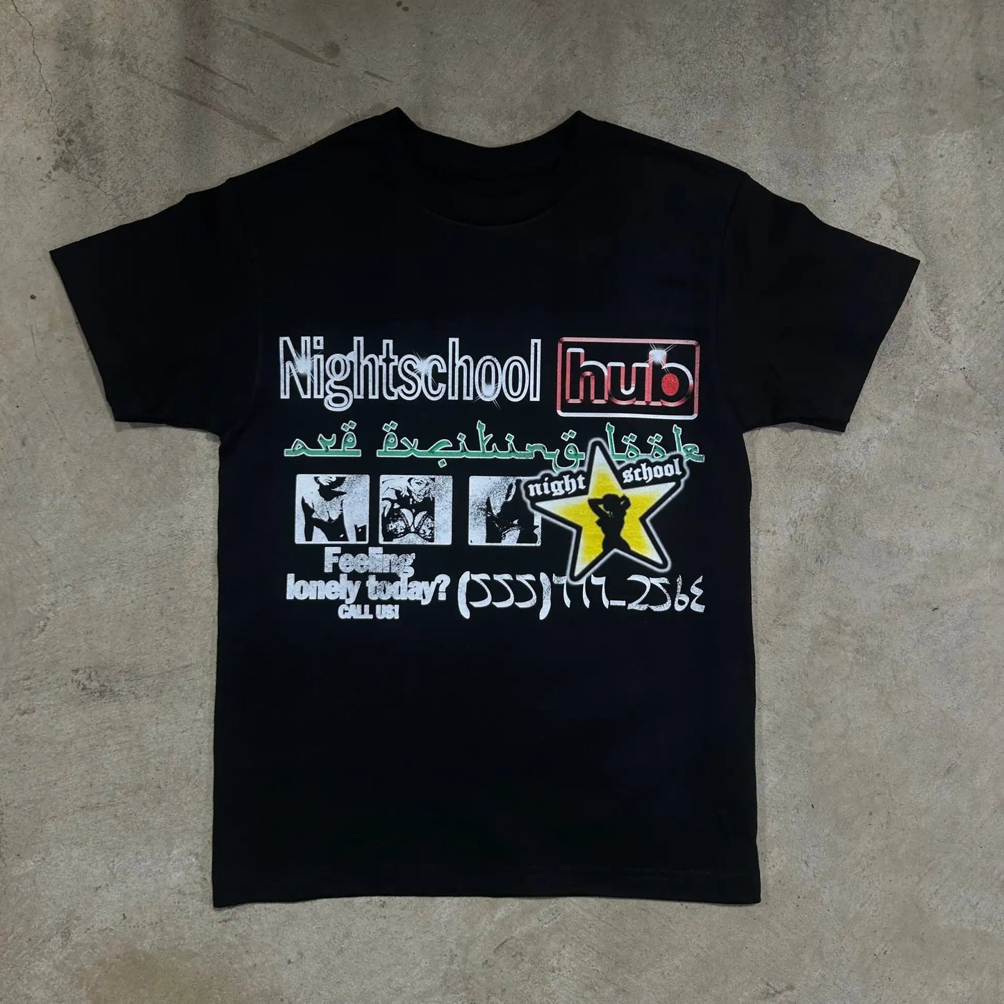 Y2K-Inspired Gothic Graphic Tee with Night School Print for Men and Women — Harajuku Hip Hop Streetwear, Unisex Boxy Fit, Short Sleeve Sweatshirt