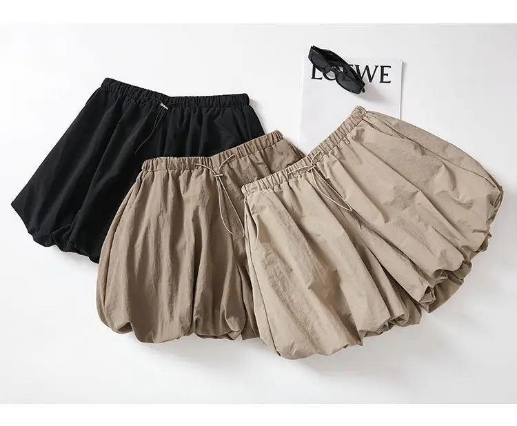 Women's High-Waist Lantern Shorts – Casual Summer Streetwear with Pockets, Relaxed Fit for Students, Youth, and Everyday Wear