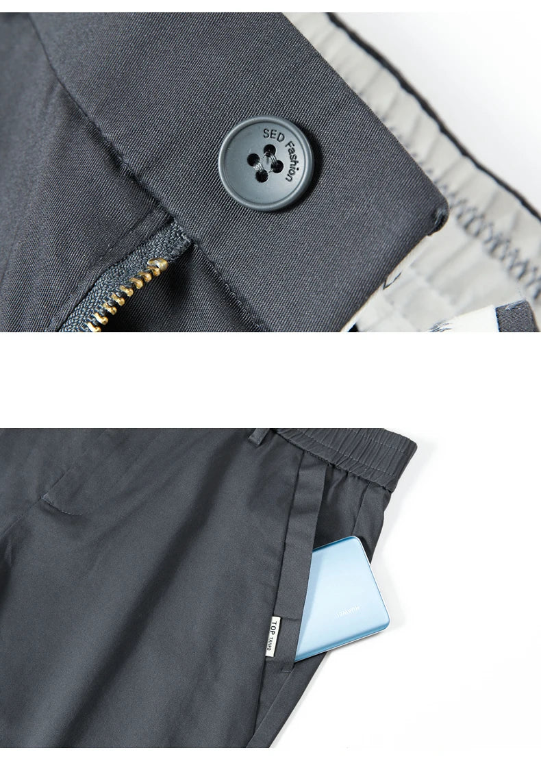 Men’s Classic Straight-Leg Cotton Trousers – 98% Cotton, Breathable Business Casual Pants with Elastic Comfort – Ideal for Spring & Summer