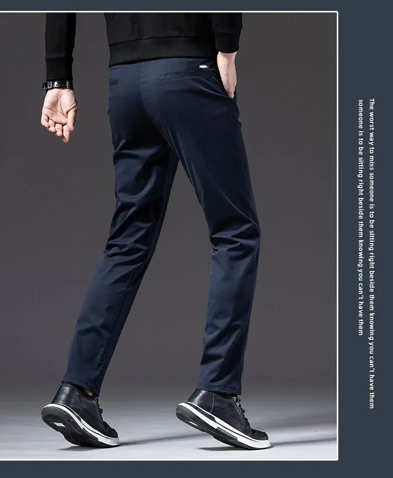 New Fashion Men's Slim Fit Straight Trousers – Comfortable, Breathable, Elastic Casual Long Pants for Everyday Wear
