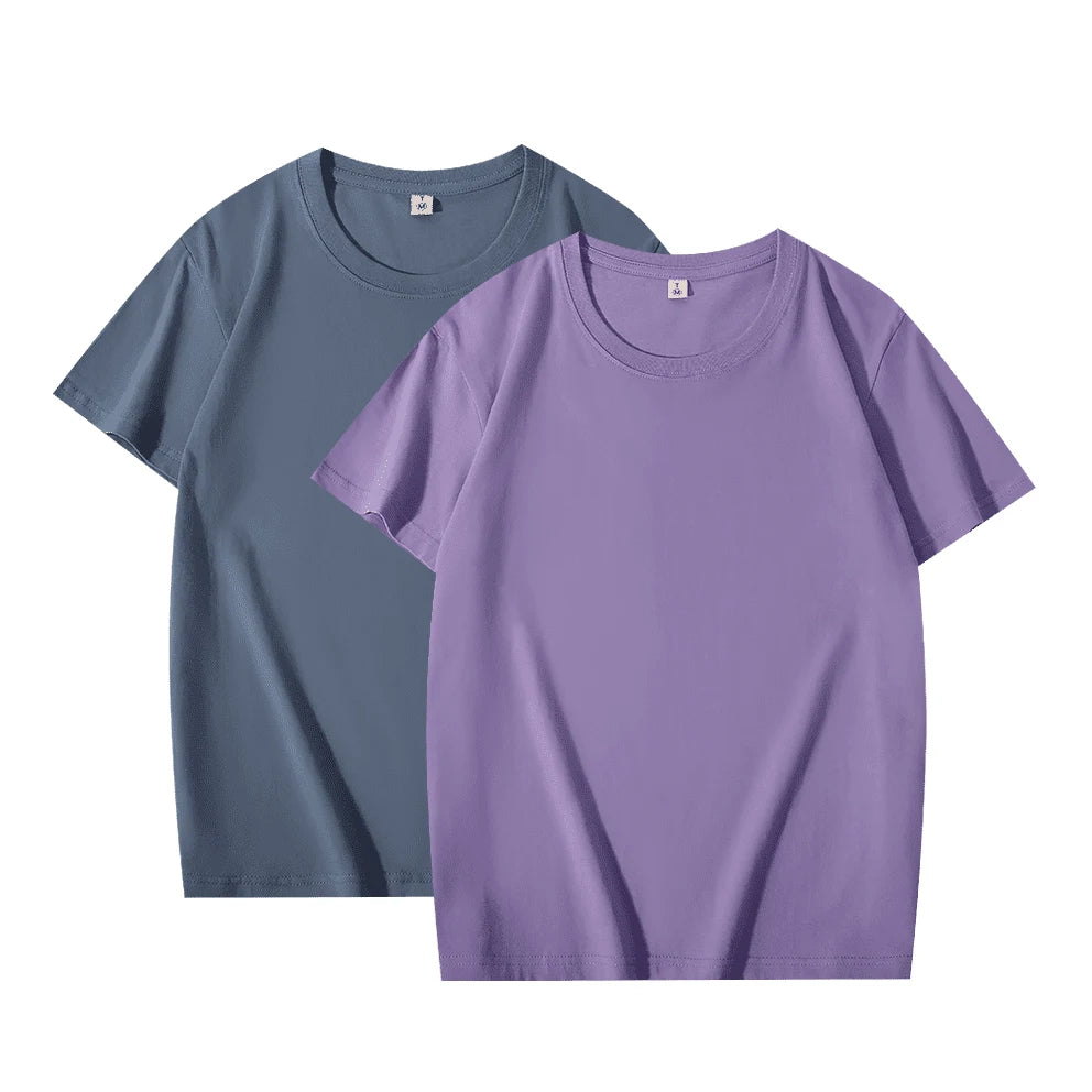 2-Pack Basic Solid Color T-Shirts for Men and Women, 100% Cotton, White and Black, Loose Fit, Short Sleeve, O-Neck, Perfect Couple Tops