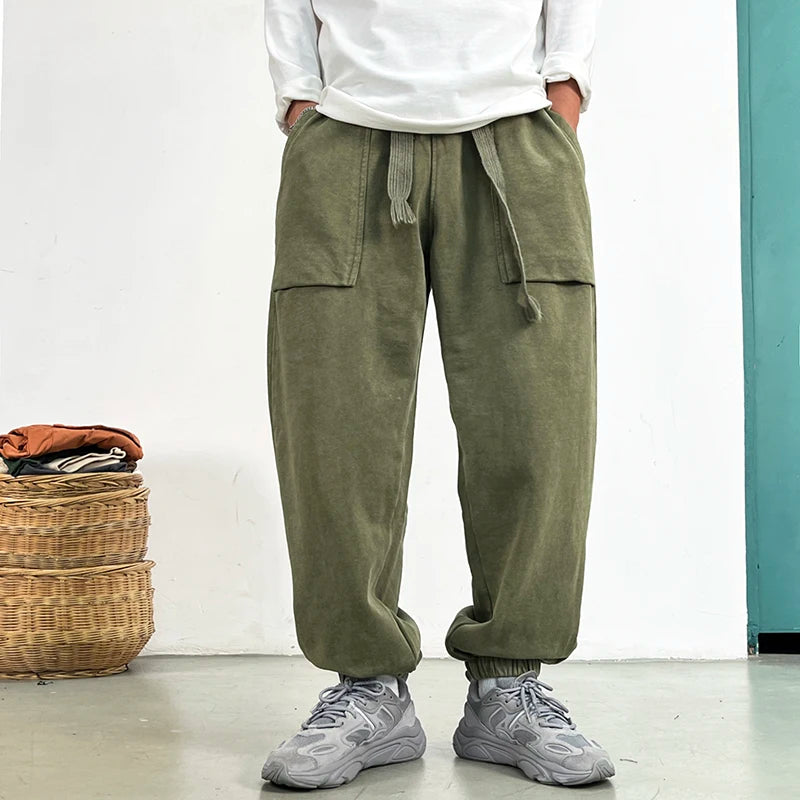 Premium Plus-Size Men's Sweatpants, Loose Fit Streetwear Joggers, Korean Style Baggy Harajuku Trousers