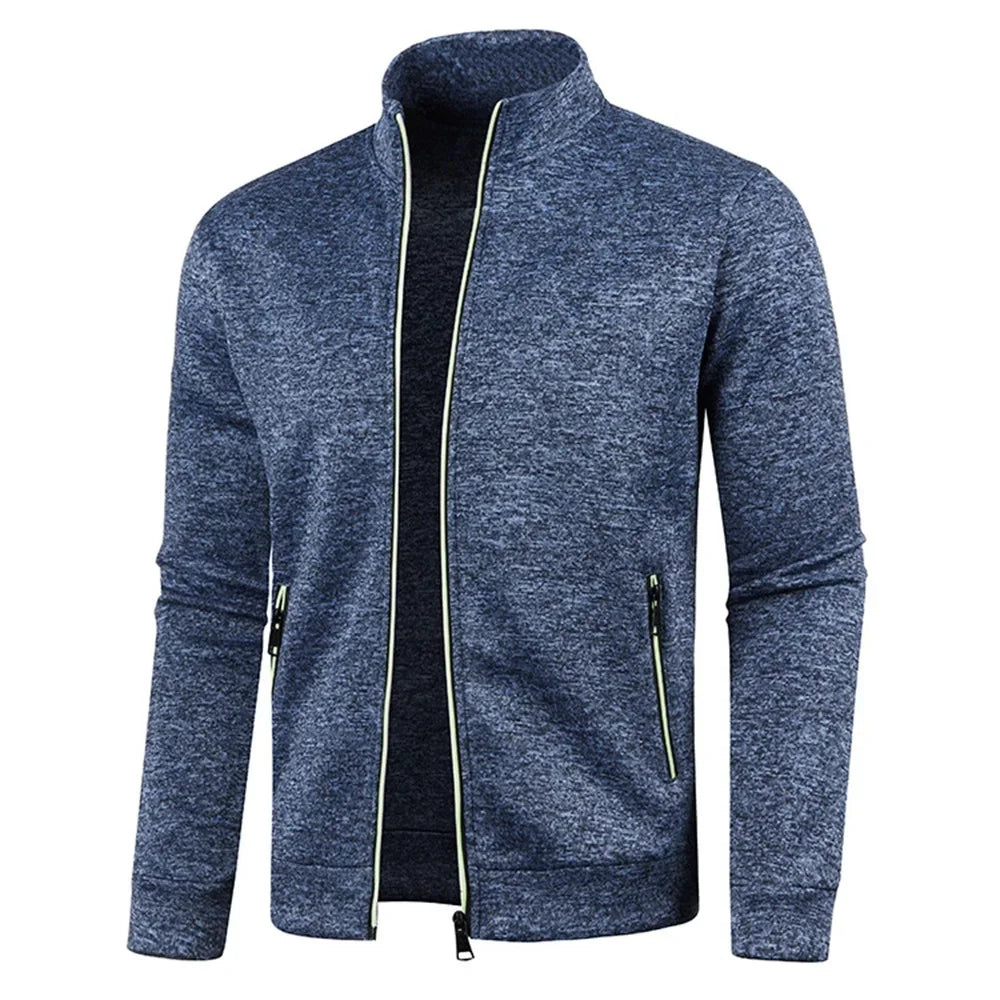 Men’s Autumn Zip-Up Jacket with Stand Collar – Casual Fleece Sweatshirt, Long Sleeve Streetwear Coat