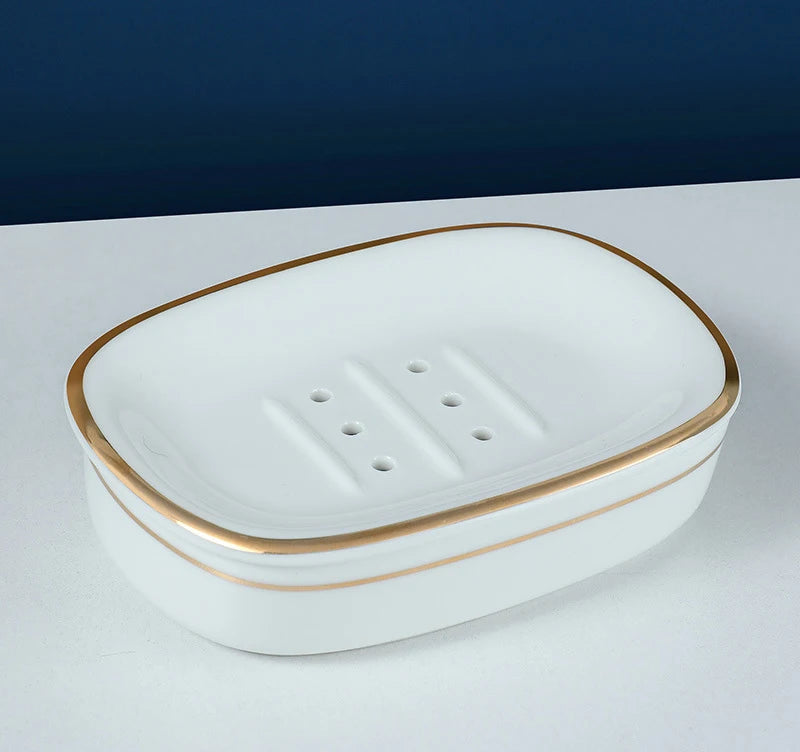 Luxury Ceramic Soap Dish with Irregular Stripes and Perforated Drainage – Household Bathroom Accessory with Washstand Gargle Cup