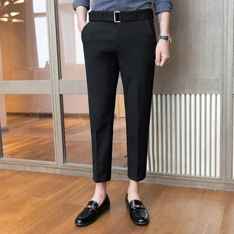 Men’s Korean-Style Slim Fit Summer Suit Pants – Lightweight Ice Silk Trousers, Business Casual Streetwear, Plus Sizes Available