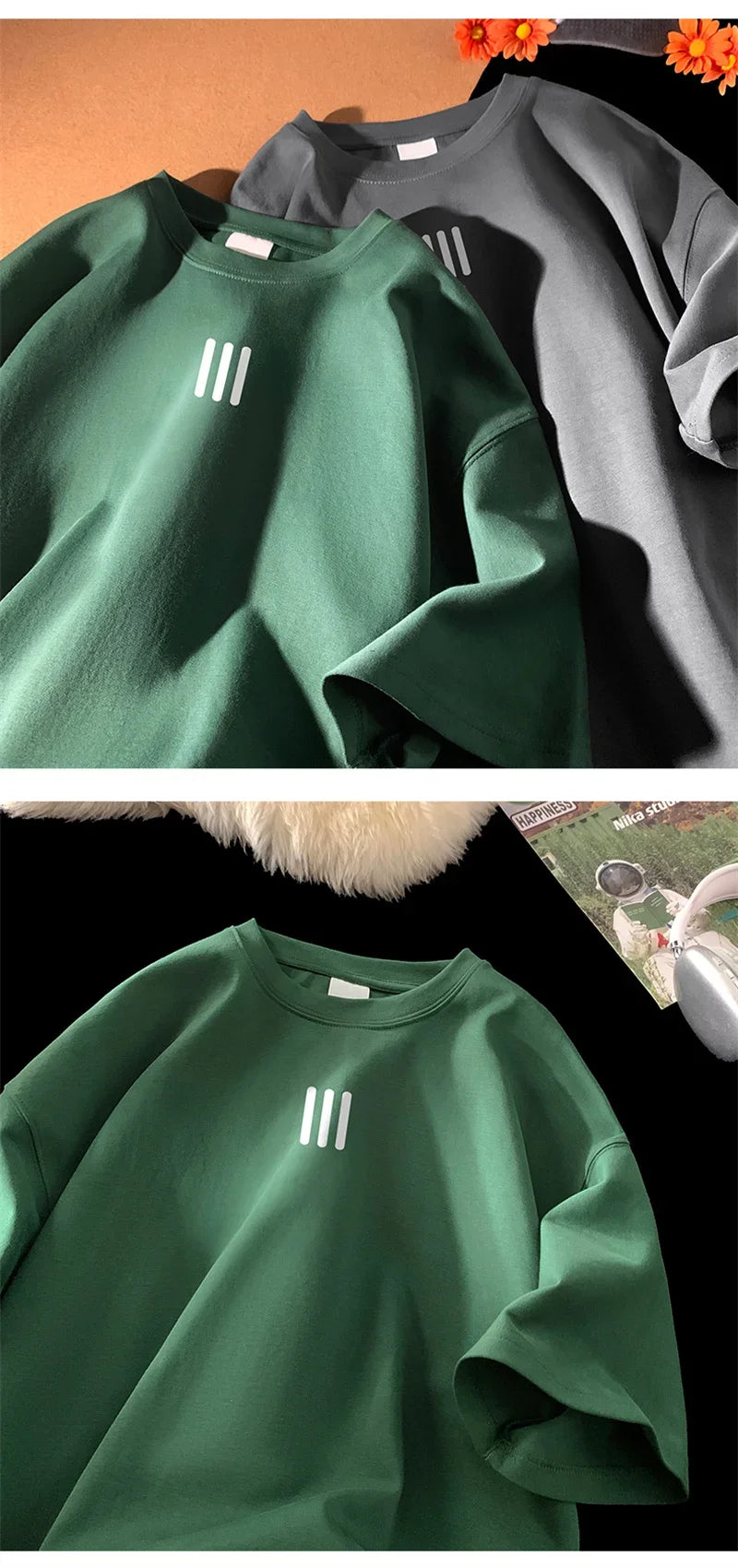 Men's Oversized Cotton T-Shirts – 2024 New Casual Summer Printed Tees, Fashionable and Comfortable, Available in White and 3XL Size.