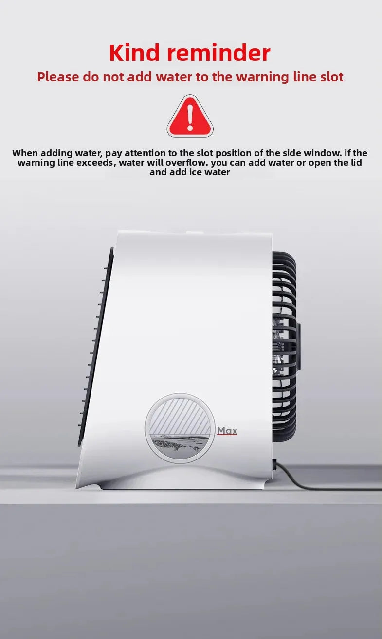 Portable Mini Air Conditioner – Personal Evaporative Cooler with 3-Speed Fan, Compact Desk Cooling Fan for Office, Home, or Car Use
