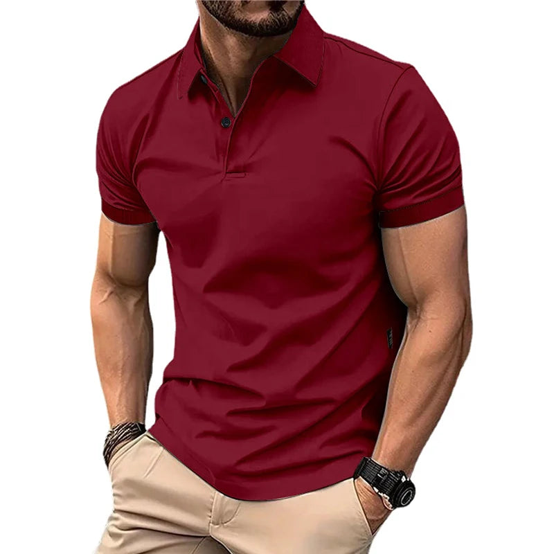 Men’s Summer Casual Polo Shirt with Short Sleeves, Solid Color, Lapel Collar, Button-Up Design – Lightweight and Perfect for Streetwear and Jogging