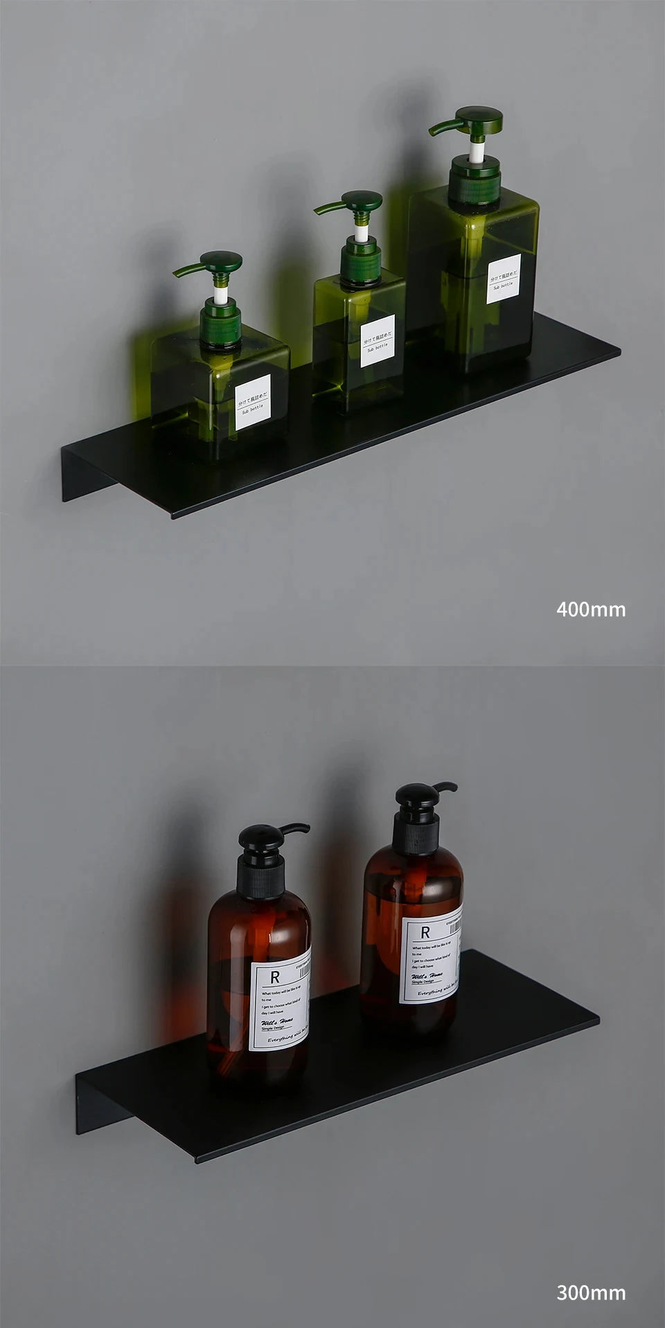 Matte Black Wall-Mounted Shelf – Modern Bathroom & Kitchen Storage Rack (30-50cm) – Shower Organizer Wholesale Promotion