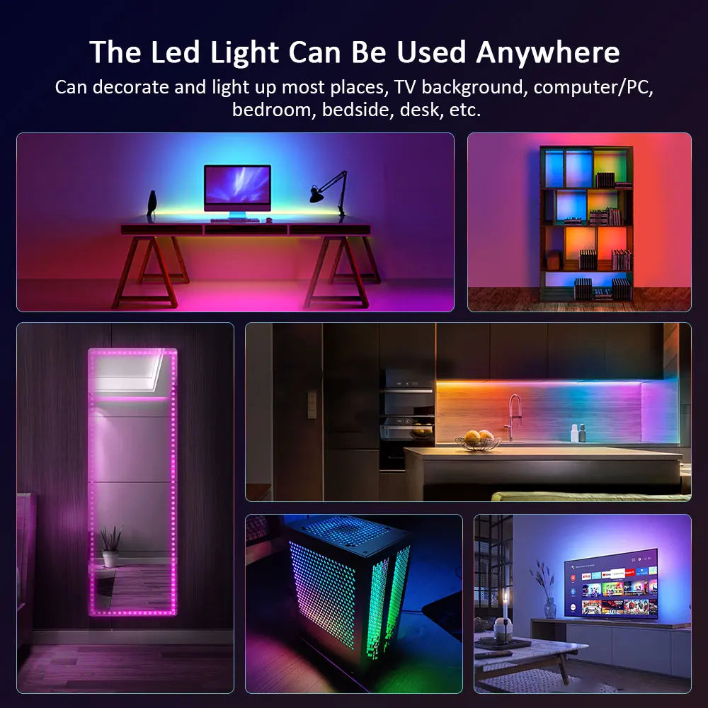 5V RGB LED Strip Lights, 1M-30M, 16 Million Colors, Music Sync, Color Changing LED Lighting for Parties and Home Decor