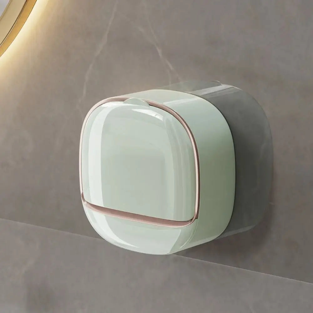Punch-Free Wall-Mounted Soap Holder with Drainage Tray and Flip Cover – Bathroom Soap Storage Box