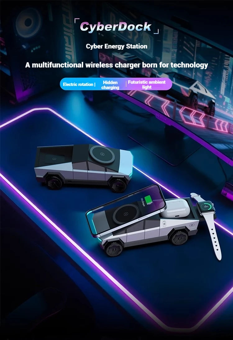 Cybertruck-Inspired 3-in-1 Qi2 Wireless Charging Station for iPhone, Apple Watch & AirPods