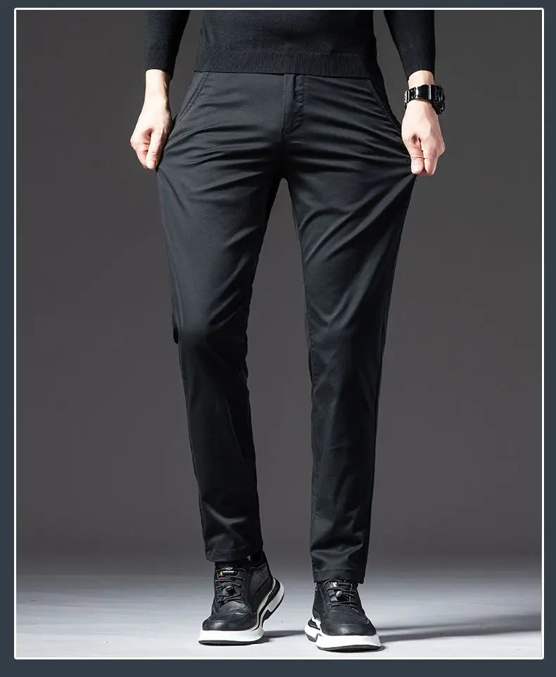 New Fashion Men's Slim Fit Straight Trousers – Comfortable, Breathable, Elastic Casual Long Pants for Everyday Wear