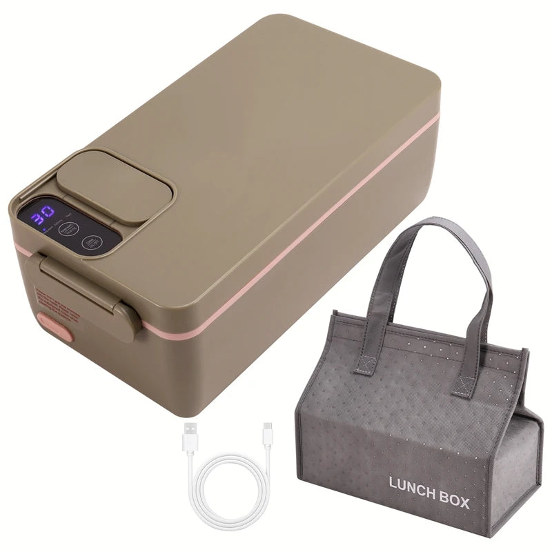 Cordless Electric Heated Lunch Box – 1L Rechargeable Self-Heating Food Container with 304 Stainless Steel Inner