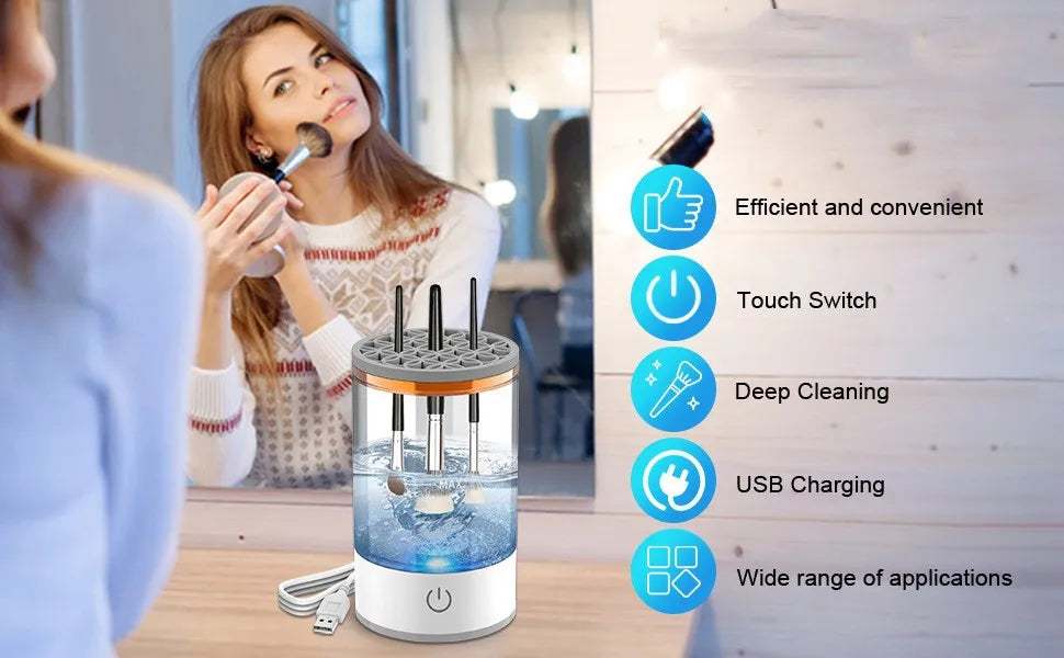 Portable USB Electric 3-in-1 Makeup Brush Cleaner with Drying Rack – Fast and Easy Brush Washer
