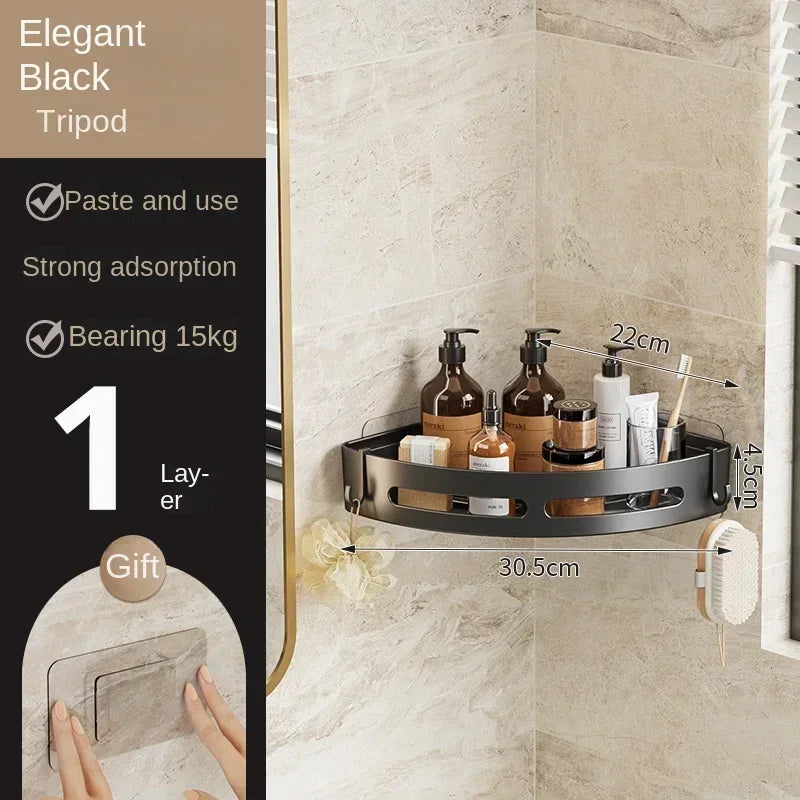 No-Drill Bathroom Organizer Shelves Kitchen Corner Rack for Shampoo, Makeup, Shower, and Towel Storage