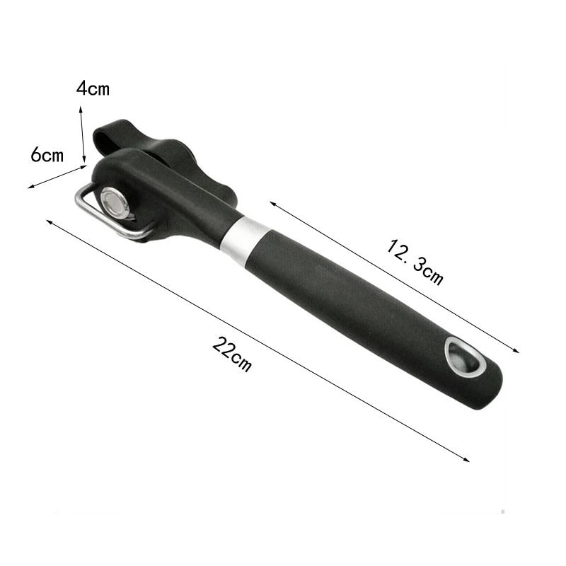 1 Piece Handheld Safe-Cut Can Opener Black Food-Grade Stainless Steel Kitchen Tool