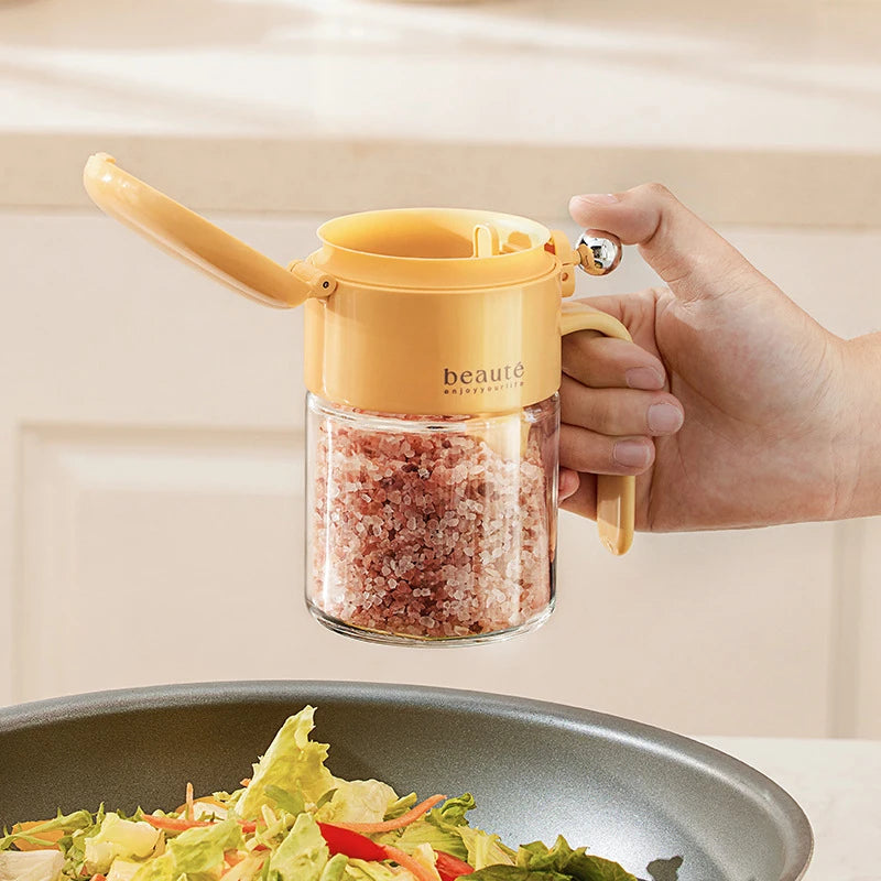 Moisture-Resistant Sealed Glass Spice Jar with Spoon – Kitchen Salt Container and Shaker
