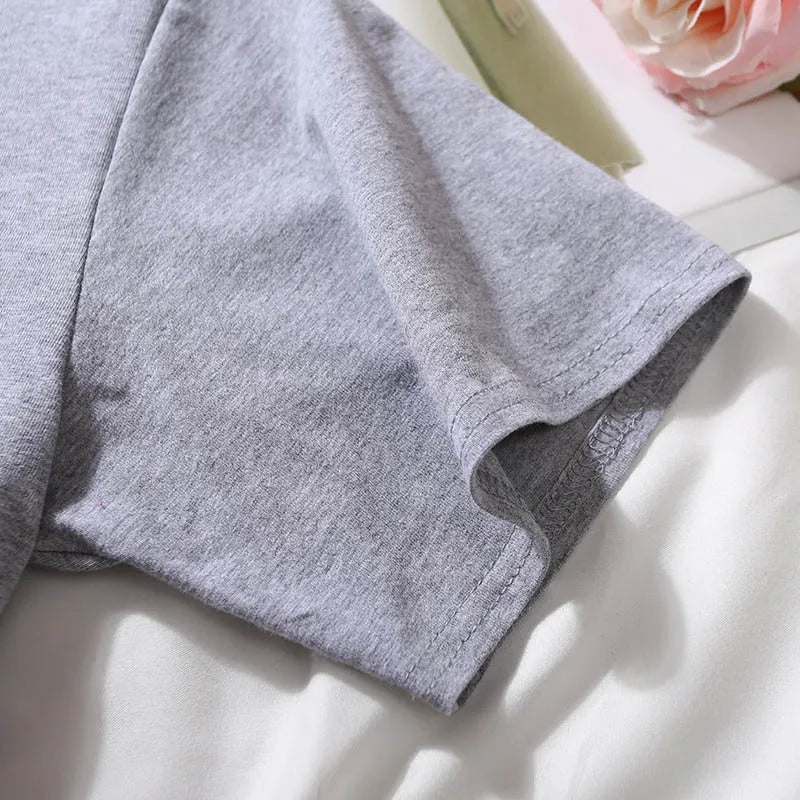 Women’s Summer Casual Cotton Short Sleeve Crop Top – Solid Color O-Neck Loose Fit T-ShirtT
