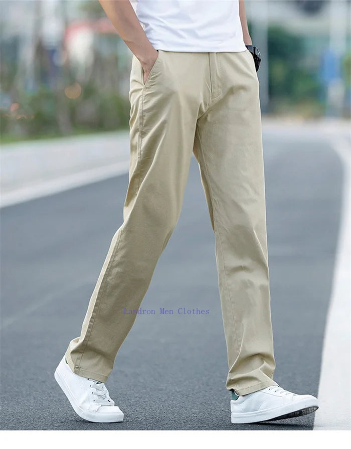 Men's Summer Lightweight Stretch Chino Pants – Loose Fit Cotton Trousers in Khaki, Blue, and Black – Plus Sizes 42 & 44