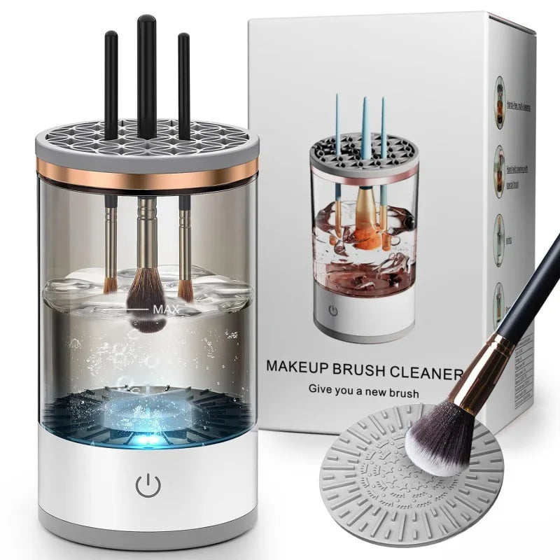 Portable USB Electric 3-in-1 Makeup Brush Cleaner with Drying Rack – Fast and Easy Brush Washer