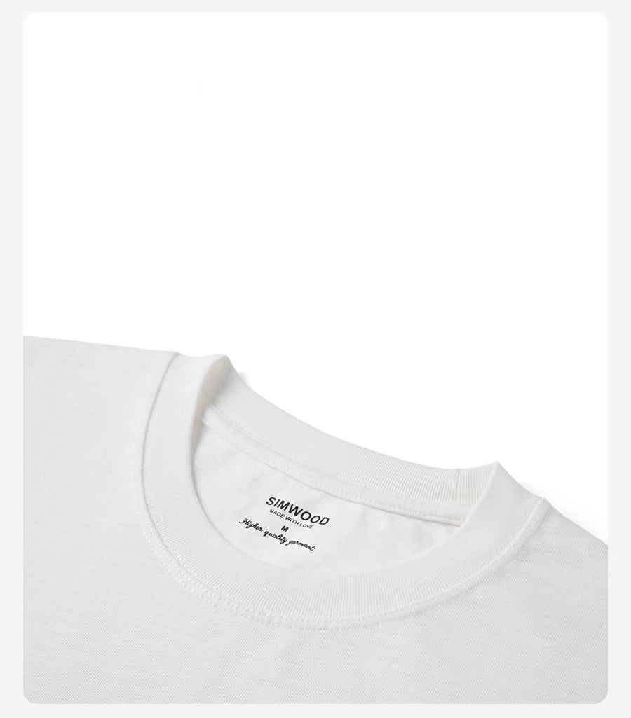 SIMWOOD 2025 Summer Oversized Heavyweight 300gsm Slub Cotton T-Shirt for Men with Letter Embroidery