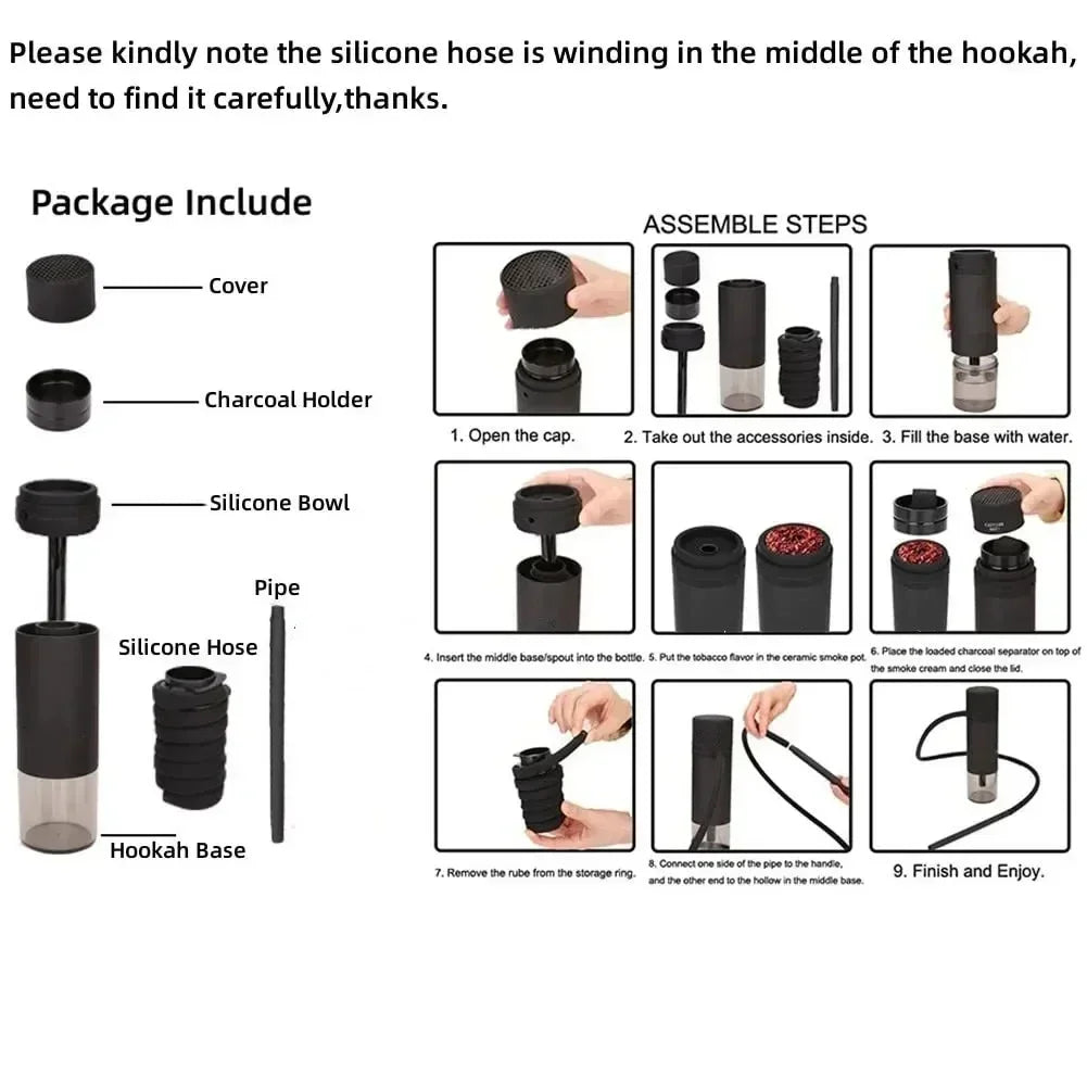 Portable Car Hookah Set with Ceramic Bowl, Acrylic Shisha Pipe & Hose – Travel-Friendly Chicha Smoking Accessory