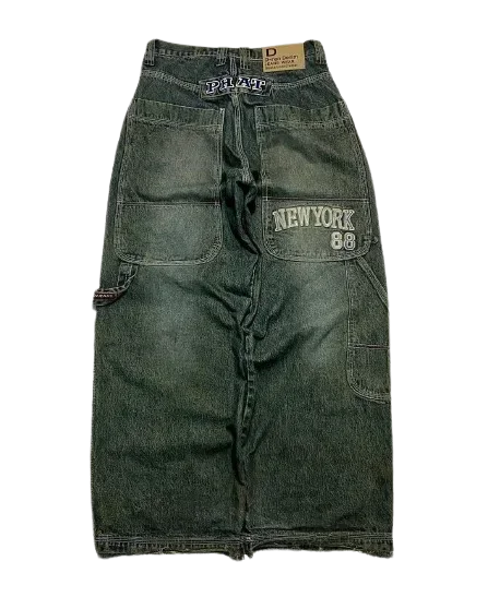Streetwear PROTECT Embroidered Jeans for Men – Y2K Vintage Blue Baggy, High Waist, Wide Leg Harajuku Hip Hop Pants
