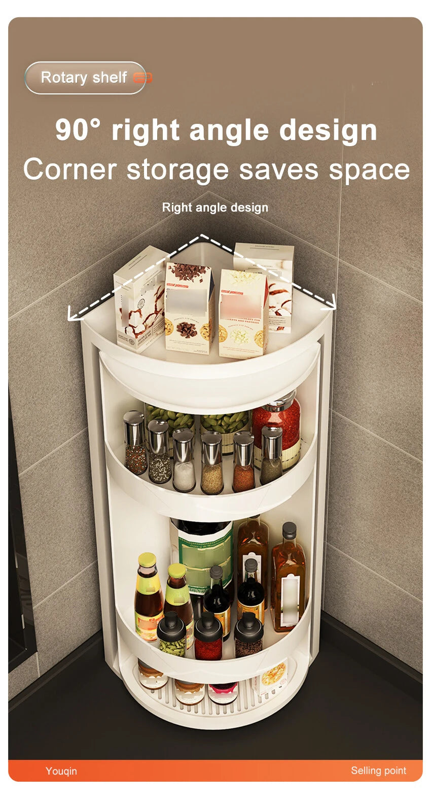 Adjustable Rotating Kitchen Shelf – Multi-Layer Spice Rack & Bottle Organizer for Corner Storage