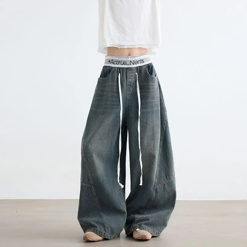 New American Style Men’s Stretch Wide-Leg Cowboy Jeans – Retro Washed Loose Fit Denim for Autumn & Winter 
