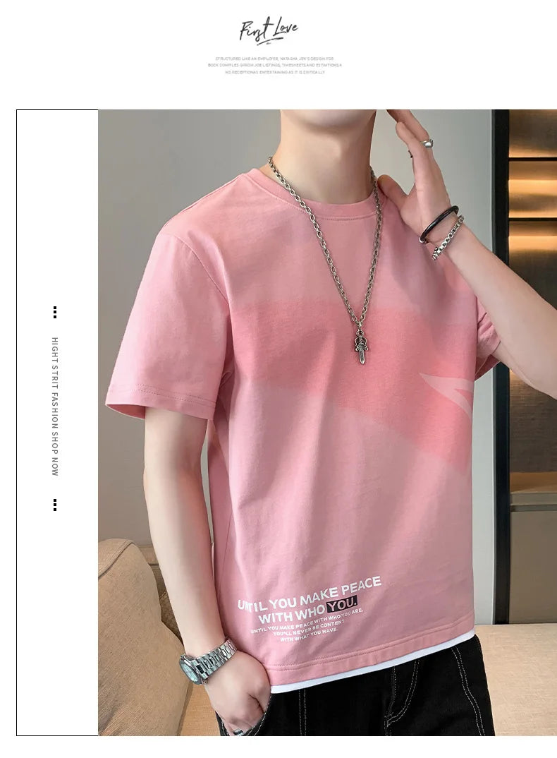 Men’s Loose Fit Letter Print T-Shirt – Harajuku Y2K Streetwear Short Sleeve Casual Tee
