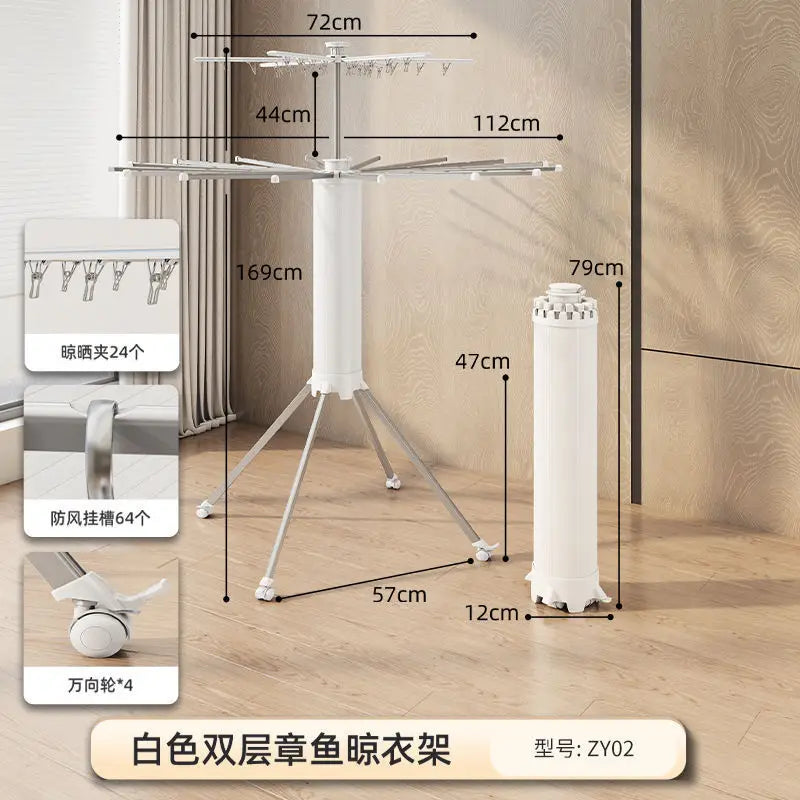 Compact Double-Layer Folding Drying Rack for Floor-to-Ceiling Balcony Use