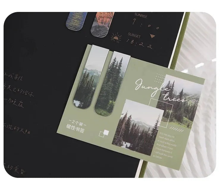 2pcs Magnetic Forest-Themed Bookmarks – Landscape Design for Book Lovers & Readers