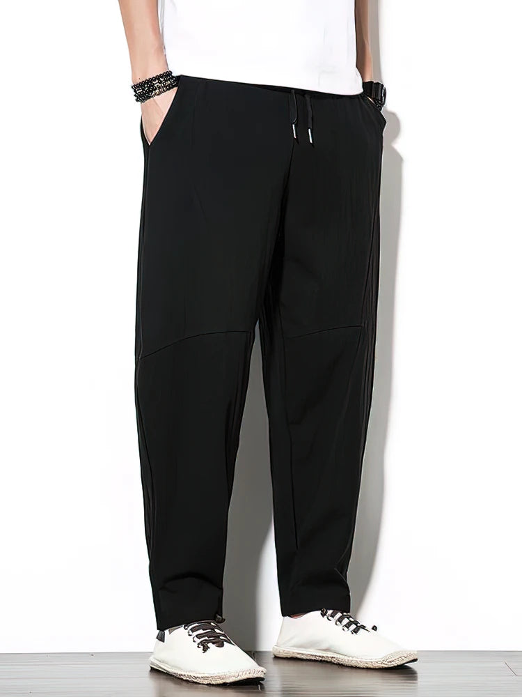 2025 Men's Baggy Cotton Linen Pants – Loose Wide-Leg Casual Trousers, Chinese-Style Summer Joggers, Breathable Walking Sweatpants 