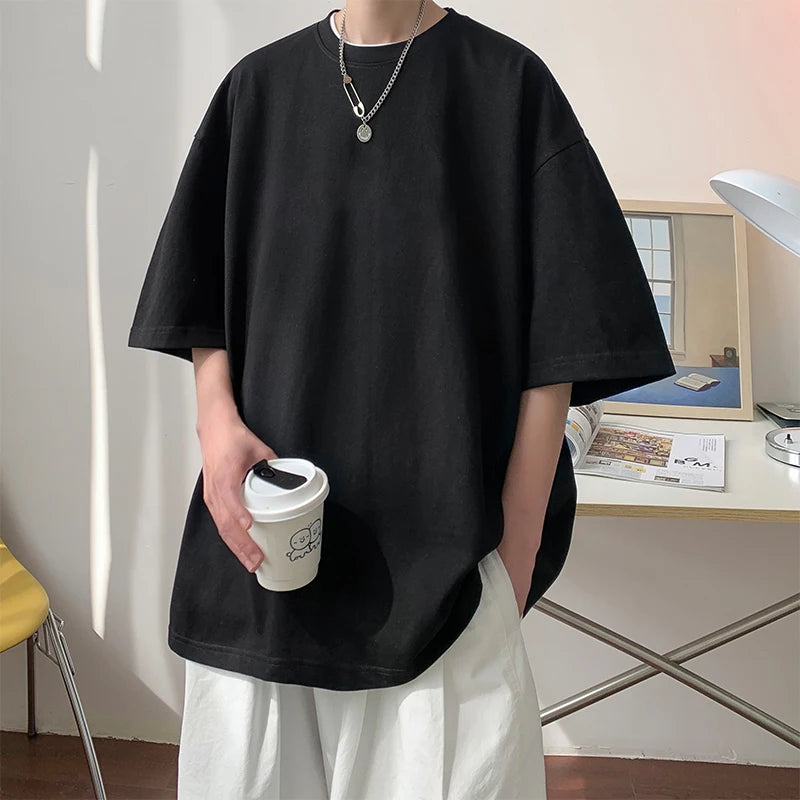 Unisex Oversized Heavyweight Cotton T-Shirt – 260gsm Basic Solid Color Hip-Hop Style Summer Tee