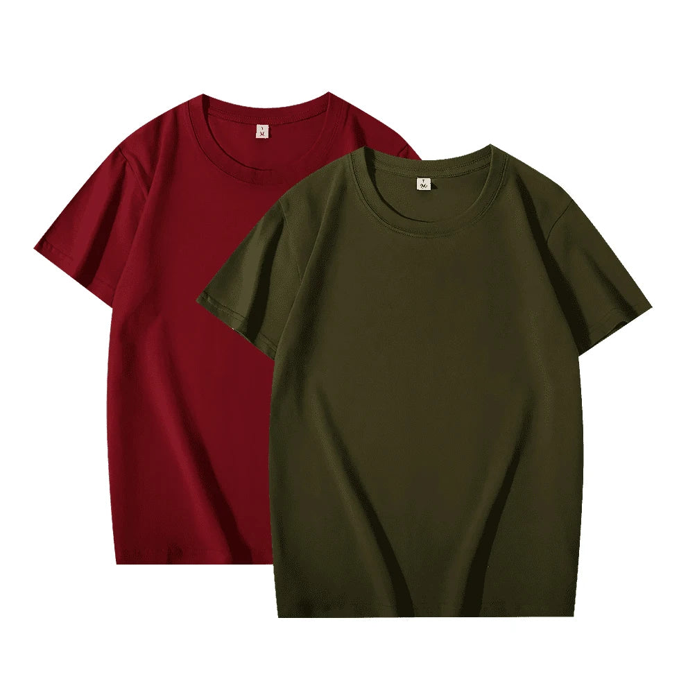 2-Pack Basic Solid Color T-Shirts for Men and Women, 100% Cotton, White and Black, Loose Fit, Short Sleeve, O-Neck, Perfect Couple Tops