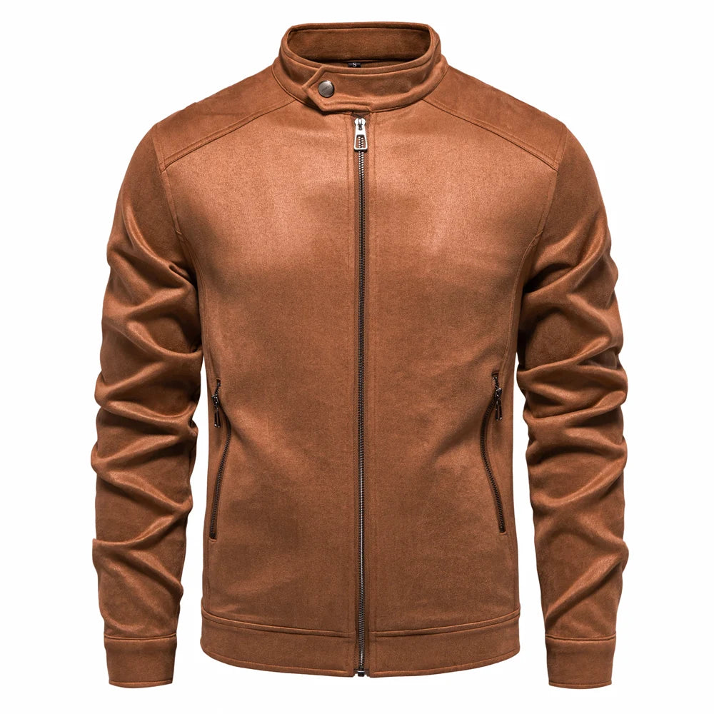 AIOPESON Men's Faux Suede Stand Collar Zip-Up Jacket Casual Business Trucker Coat