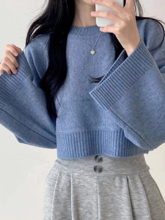 Chic Loose Women's Knit Sweater – Cozy Long Sleeve Round Neck Pullover for Autumn & Winter