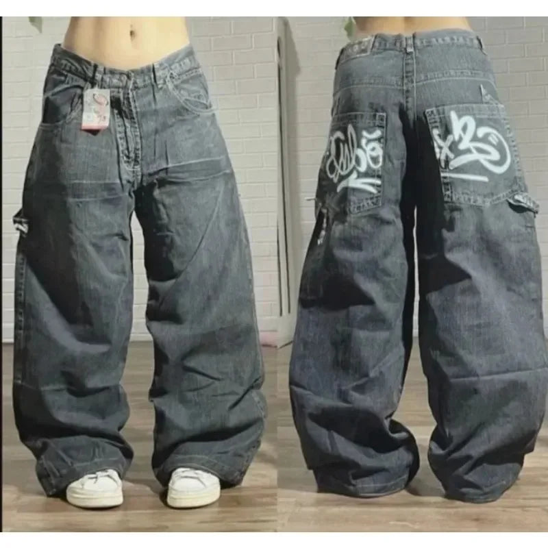 2024 Retro Y2K High-Waisted Straight-Leg Baggy Jeans for Women – Harajuku Street Style Washed Denim with Pockets